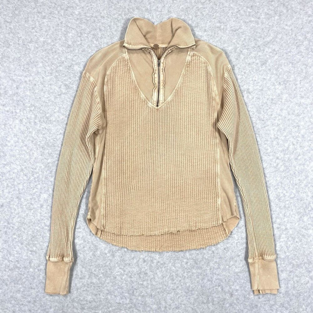 Free People Tan Zip-Up Blouse